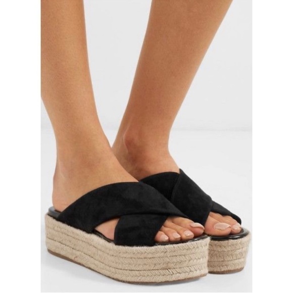 MIU MIU Suede Espadrille Platform Slip on Slides Sandals Black size 8 NEW - Picture 1 of 14